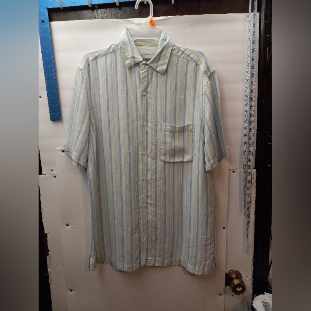 Breakwater 100% Linen Plaid Business Casual Shirt Western Small Blue Office Farm